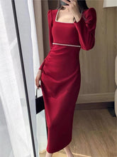 BXOXO party look inspos Autumn Fashion Vintage Women Red Dress Sexy Bodycon Slim Party Wedding Dresses Chic Elegant Female Clothes Robe Vestidos